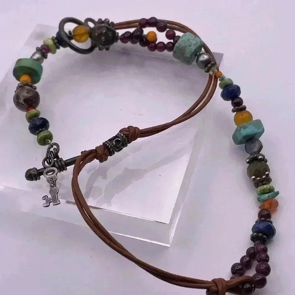 Bohemian Around the World .925 Leather Precious Stone Necklace - Picture 1 of 11